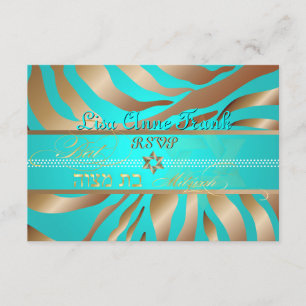 PixDezines rsvp Tan+Aqua Zebra, Bat Mitzvah