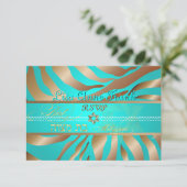 PixDezines rsvp Tan+Aqua Zebra, Bat Mitzvah Kaartje (Staand voorkant)