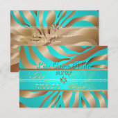 PixDezines rsvp Tan+Aqua Zebra, Bat Mitzvah Kaartje (Voorkant / Achterkant)