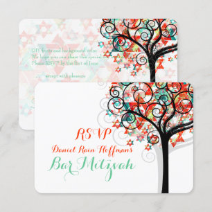 PixDezines Rsvp Tree of Life Bar Mitzvah Kaart