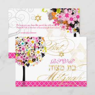 PixDezines rsvp tree of life/bloesems, Bat Mitzvah Kaart
