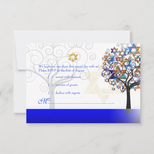 PixDezines Rsvp Tree of Life Mitzvah/Champagne Kaartje (Achterkant)