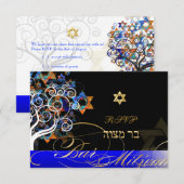 PixDezines Rsvp Tree of Life Mitzvah/Champagne Kaartje (Voorkant / Achterkant)