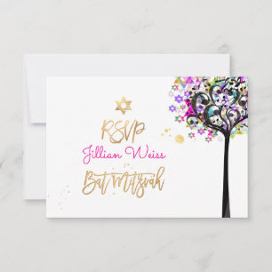 PixDezines RSVP Tree of Life Music Bat Mitzvah ✡ Kaart