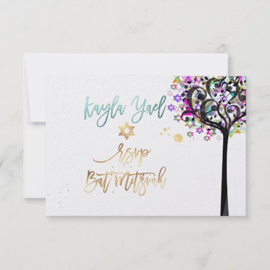 PixDezines RSVP Tree of Life Music Bat Mitzvah ✡ Kaart (Voorkant)