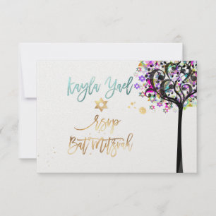 PixDezines RSVP Tree of Life Music Bat Mitzvah ✡ Kaart