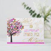 PixDezines rsvp tree of life/Stars, Bat Mitzvah (Staand voorkant)