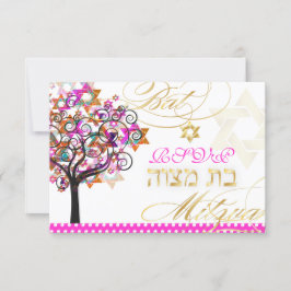 PixDezines rsvp tree of life/Stars, Bat Mitzvah Kaartje