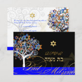 PixDezines rsvp tree of life+stars, Bat Mitzvah Kaartje (Voorkant / Achterkant)