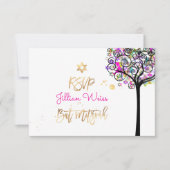 PixDezines RSVP Tree of Neon Bat Mitzvah ✡ Kaart (Voorkant)