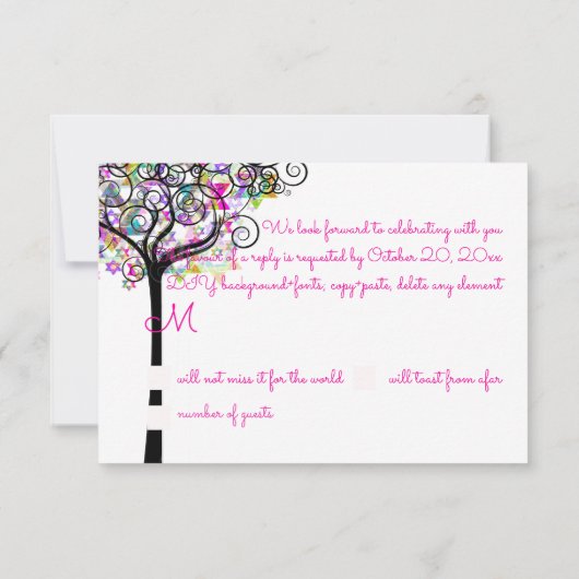 PixDezines RSVP Tree of Neon Bat Mitzvah ✡ Kaart (Achterkant)