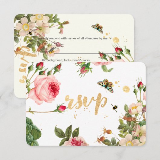 PixDezines RSVP Tuin/Roos Buds/pinda's/Redoute (Voorkant / Achterkant)