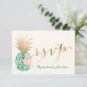 PixDezines RSVP Turquoise Ananas/Gouden Script (Staand voorkant)