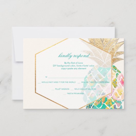 PixDezines RSVP Turquoise Ananas/Gouden Script (Achterkant)