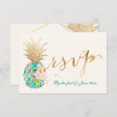 PixDezines RSVP Turquoise Ananas/Gouden Script (Voorkant / Achterkant)