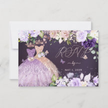 PixDezines RSVP Twins Quinceanera Roos Gold Lila