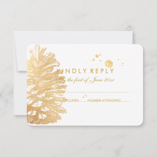 PixDezines rsvp verblind/goud/pinecone/soiree Kaartje (Achterkant)
