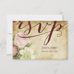 PixDezines rsvp vintagerozen/ perkament Kaartje