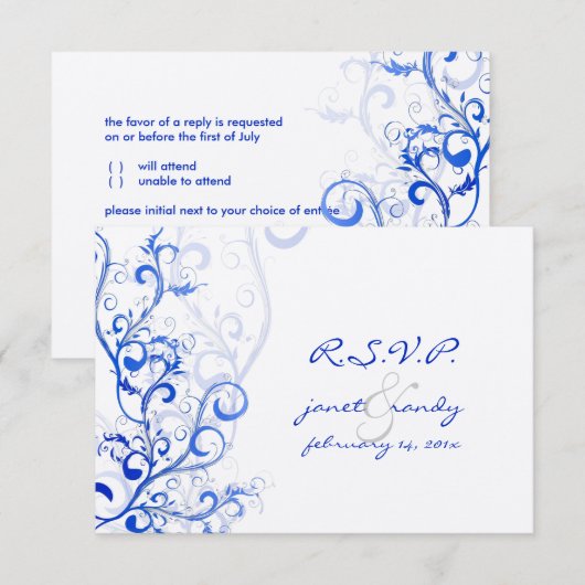 PixDezines rsvp Vlaamse/zwemblaire bladeren/blauw (Voorkant / Achterkant)