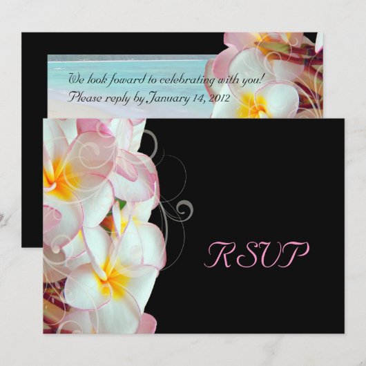 PixDezines rsvp voor 5x7 Roze Plumeria/strand Kaart (Voorkant / Achterkant)