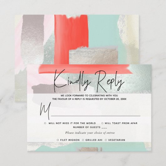 PixDezines RSVP w Maaltijd, Moderne Kunst, Mint Ko Kaartje (Voorkant / Achterkant)