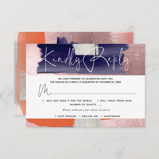 PixDezines RSVP w Maaltijden, Moderne Kunst, Navy  (Voorkant / Achterkant)