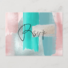 PixDezines RSVP w Meals, Modern Blush Aqua Uitnodiging Briefkaart