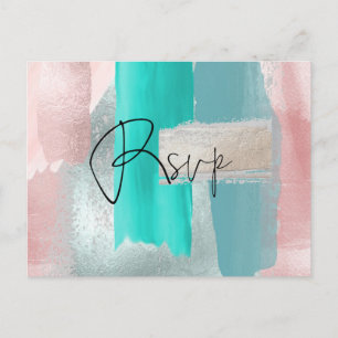 PixDezines RSVP w Meals, Modern Blush Aqua Uitnodiging Briefkaart