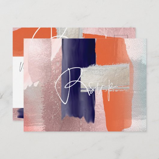 PixDezines RSVP w Meals, moderne koraal + marine K Uitnodiging Briefkaart (Voorkant / Achterkant)