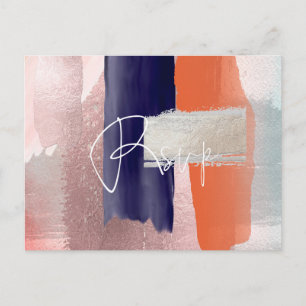 PixDezines RSVP w Meals, moderne koraal + marine K Uitnodiging Briefkaart