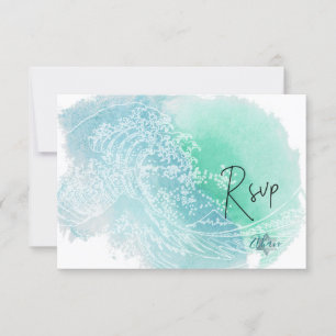 PixDezines RSVP Watercolor Golven Bat Mitzvah ✡ Kaartje