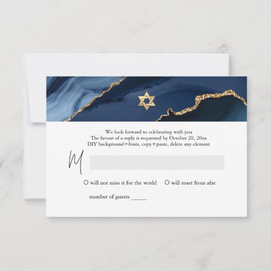 PixDezines RSVP-waterverf Agate Bar Mitswa ✡ RSVP Kaartje (Achterkant)