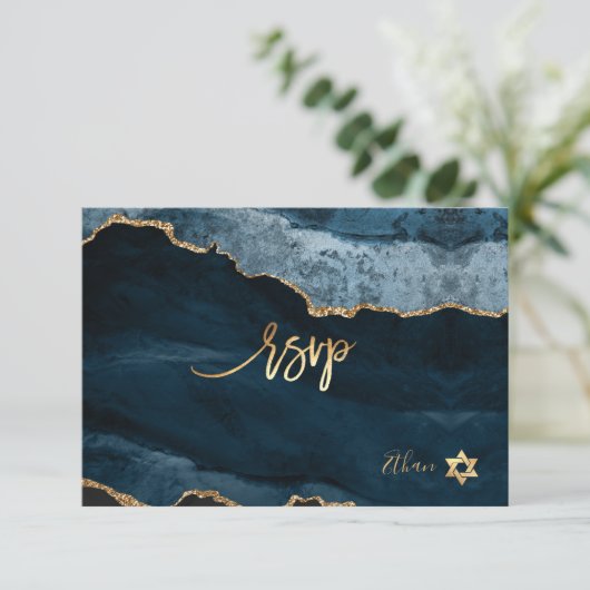 PixDezines RSVP Waterverf Agate Bar Mitzvah ✡ (Staand voorkant)