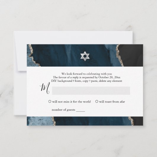 PixDezines RSVP Waterverf Agate Bar Mitzvah ✡ Kaartje (Achterkant)