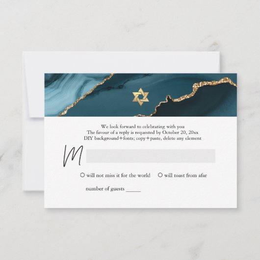 PixDezines RSVP Waterverf Agate Bar Mitzvah ✡ Kaartje (Achterkant)