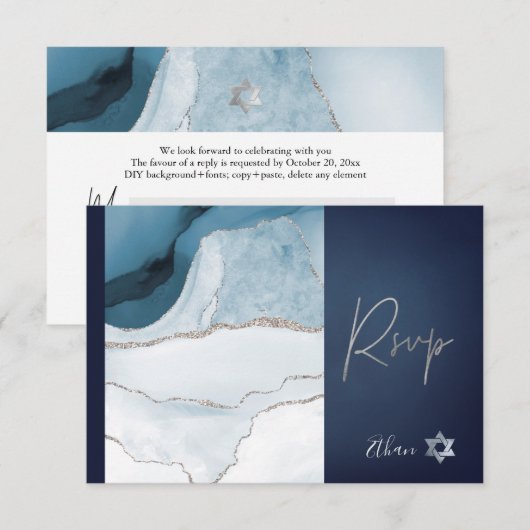 PixDezines RSVP Waterverf Agate Bar Mitzvah ✡ Kaartje (Voorkant / Achterkant)