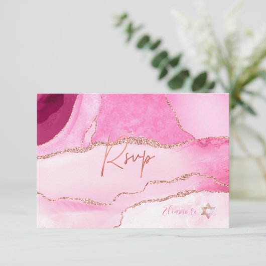 PixDezines RSVP Waterverf Agate Bat Mitzvah ✡ (Staand voorkant)