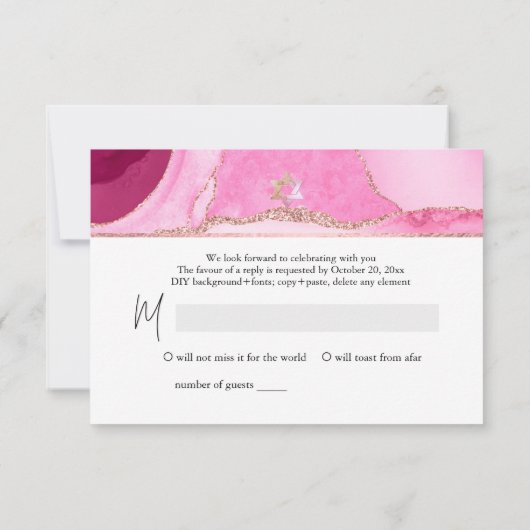 PixDezines RSVP Waterverf Agate Bat Mitzvah ✡ (Achterkant)