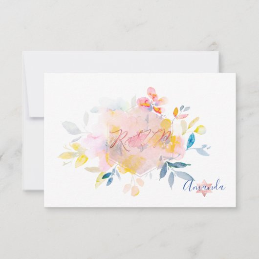 PixDezines RSVP Waterverf Bloemen Bat Mitzvah ✡ (Voorkant)