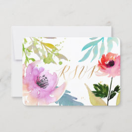 PixDezines RSVP Waterverf Bloemen/Roze Kaartje