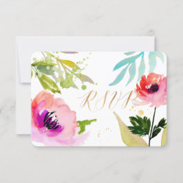 PixDezines RSVP Waterverf Bloemen/Roze Kaartje