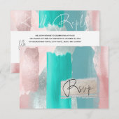 PixDezines RSVP Waterverf Kleur Blok Blauw + Blush (Voorkant / Achterkant)