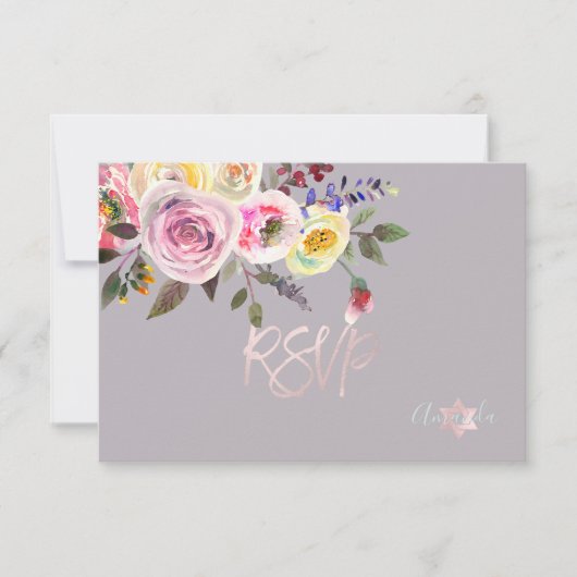 PixDezines RSVP Waterverf Rozen Bat Mitzvah ✡ (Voorkant)