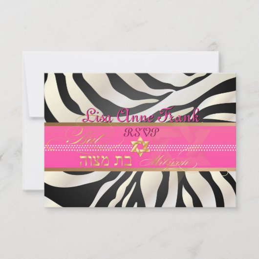 PixDezines rsvp Zebra, BBT Mitzvah/DIY kleur zwart Kaartje (Voorkant)