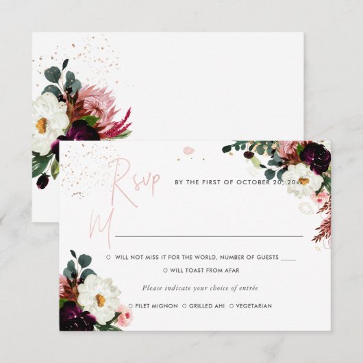 PixDezines Rustic Bloom Waterverf RSVP w Maaltijd Kaart (Voorkant / Achterkant)