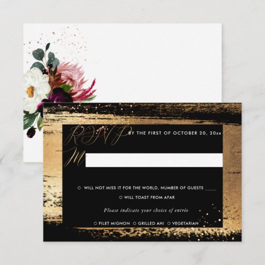 PixDezines Rustic Bloom Waterverf RSVP w Meal Kaart (Voorkant / Achterkant)