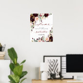 PixDezines Rustic Blush Burgundy Flowers Welkom Poster (Thuiskantoor)