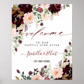 PixDezines Rustic Blush Burgundy Flowers Welkom Poster (Voorkant)