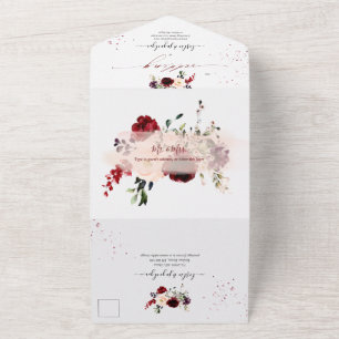 PixDezines Rustic Blush Burgundy WatercolorFlowers All In One Uitnodiging