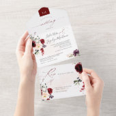 PixDezines Rustic Blush Burgundy WatercolorFlowers All In One Uitnodiging (Afscheurbaar)